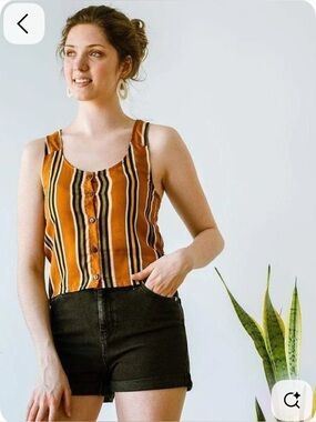 Striped Sleeveless Button-Up Top